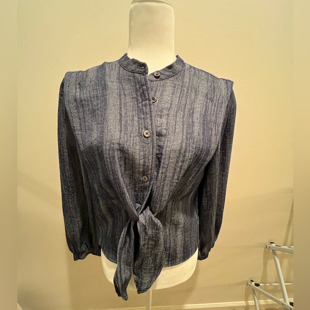 Current Air Mandarin Collar Tie-Front Blouse